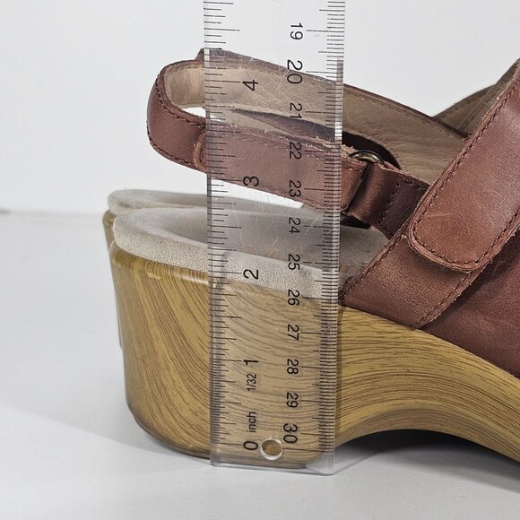 Alegria Brown Leather Cognac Slingback Clogs Mary Jane Tarah Sandal Womens 37/7 - Picture 12 of 16